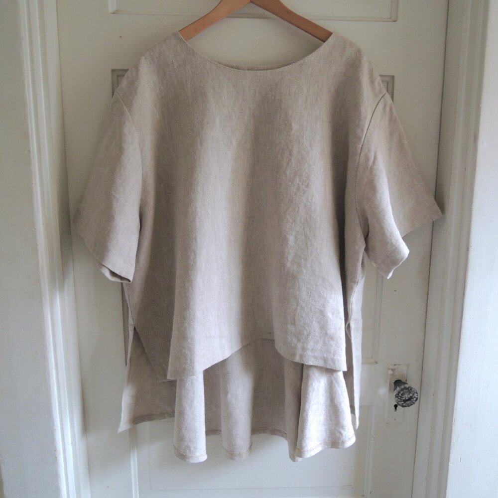 Tan 100% Linen High Low Peplum Back Lagenlook Tunic XL/1X